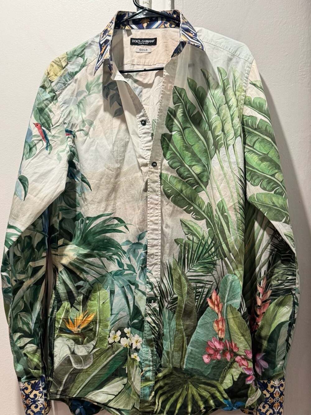 Dolce & Gabbana Gold Fit Tropical Jungle Forest Print Button-Down Shirt - Picture 6 of 9